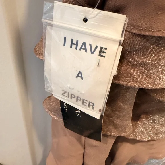 NWT SL Fashions 16W Bronze Tiered Dress Embellished Neck Cocktail Wedding Guest - Picture 4 of 13